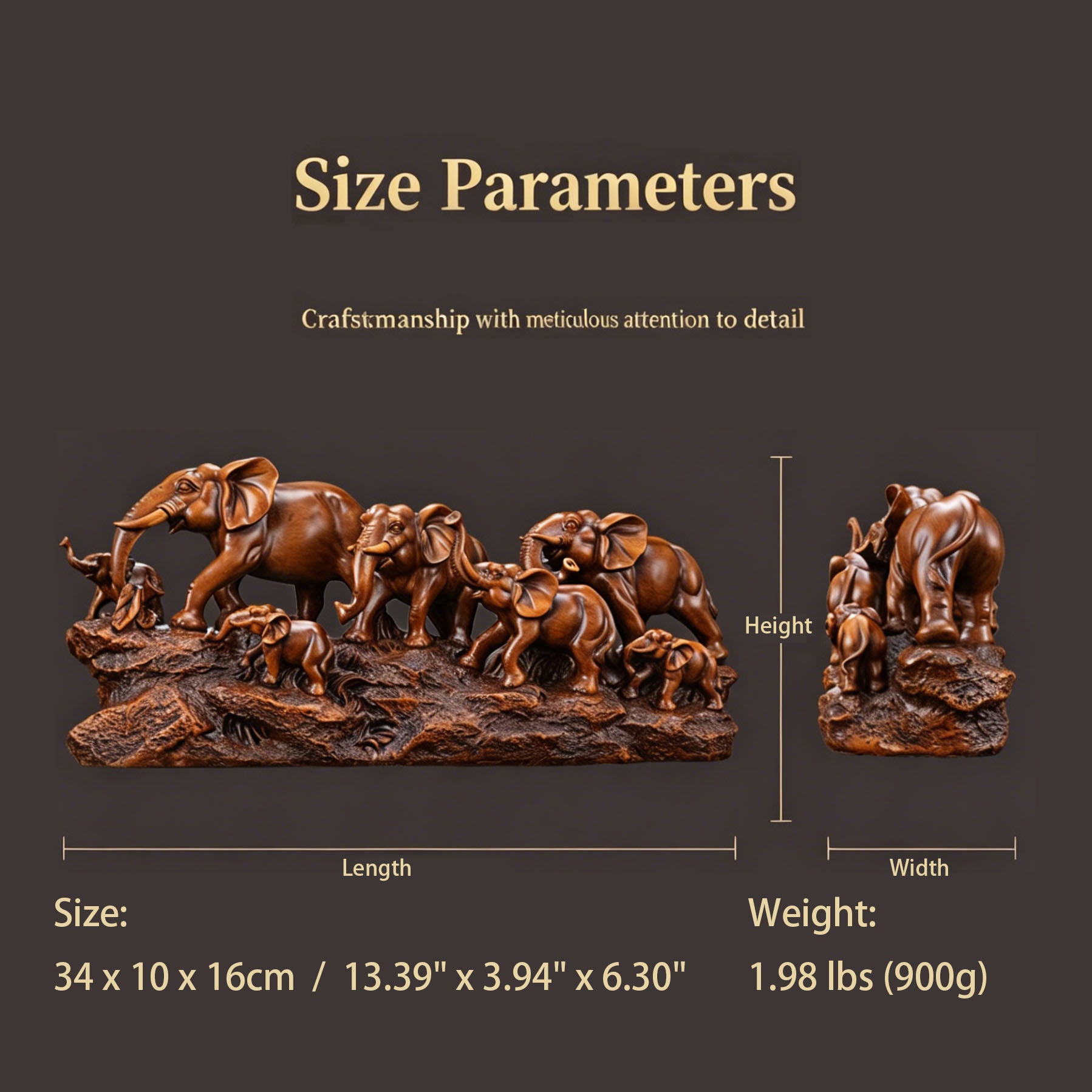 Majestic Elephant Family Sculpture – Symbol of Strength, Prosperity & Good Fortune