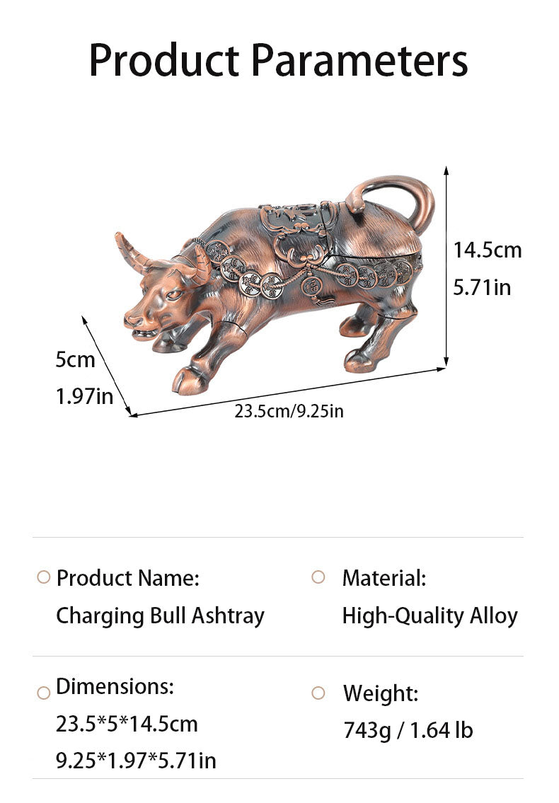 Luxury Golden Charging Bull Ashtray – Bronze Wealth Sculpture