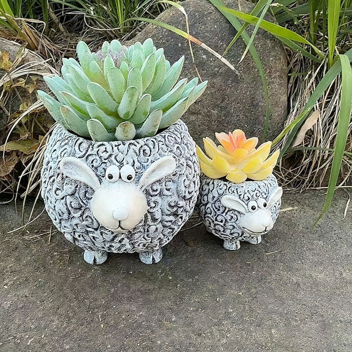 New resin "Mother Sheep with Lamb" planter ornament set