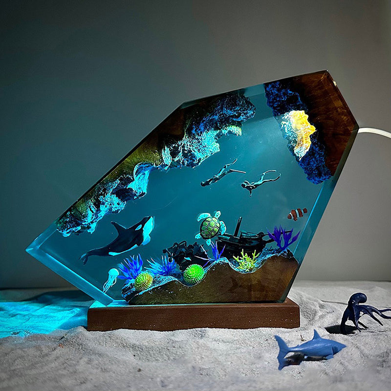 Orca, Sea Turtle, and Diving Couple Resin Night Light