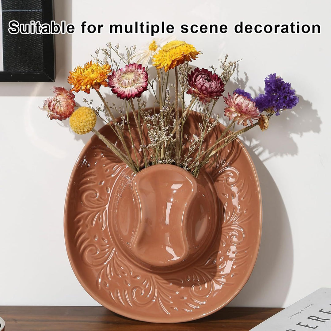 Creative Ceramic Cowboy Hat Wall-Mounted Vase