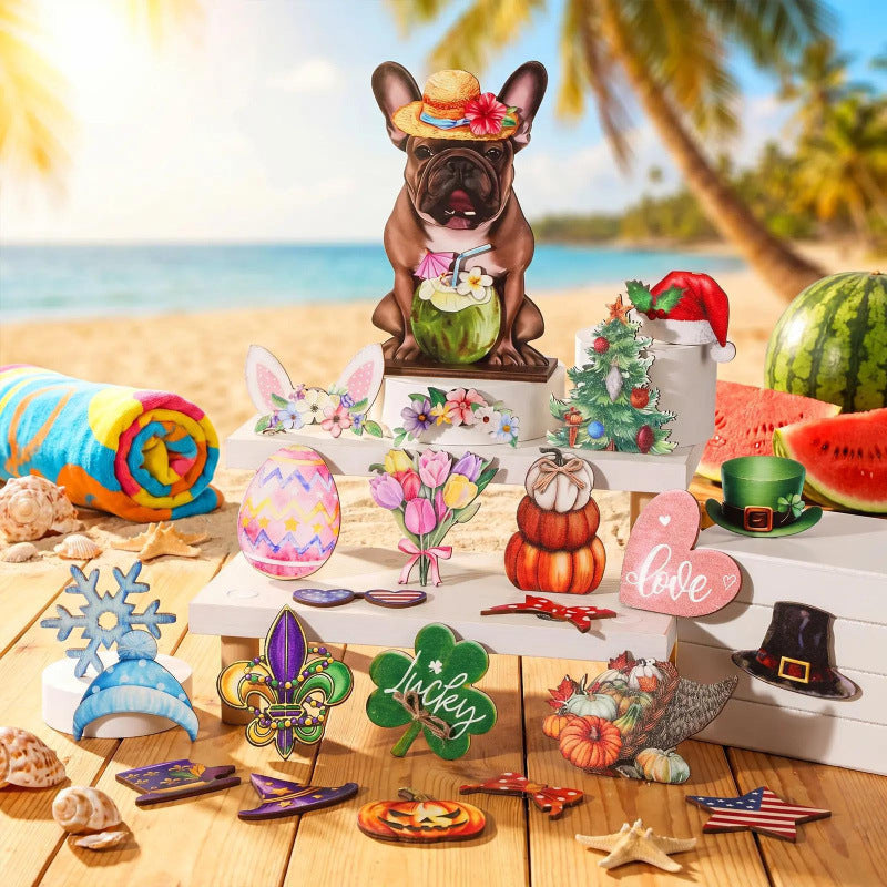 Best-selling interchangeable wooden puppy decoration