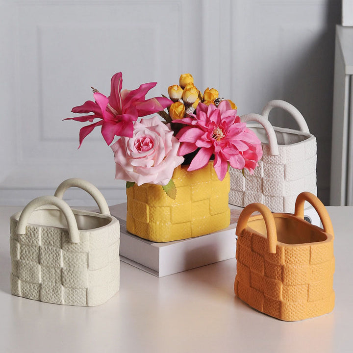 Minimalist Basket-Style Ceramic Vase for Dried Flowers (Multi-color)