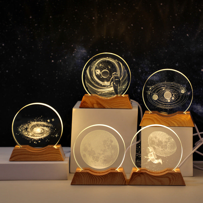 3D Laser-Engraved Crystal Disc + Lighted Plastic Base