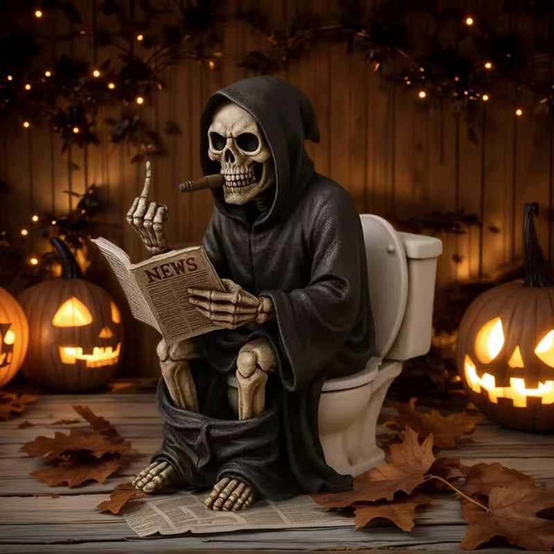 A uniquely designed resin Grim Reaper statue.