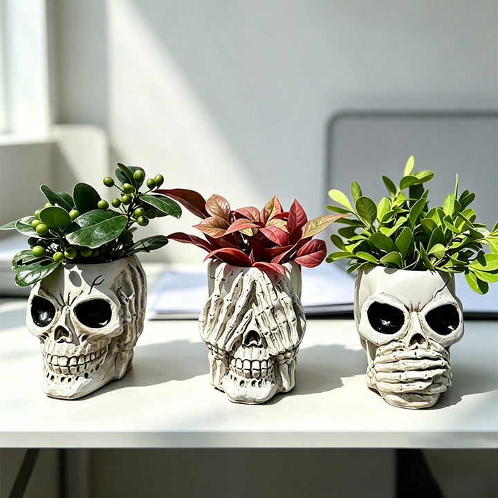 Resin Skull Planter Ornament Set