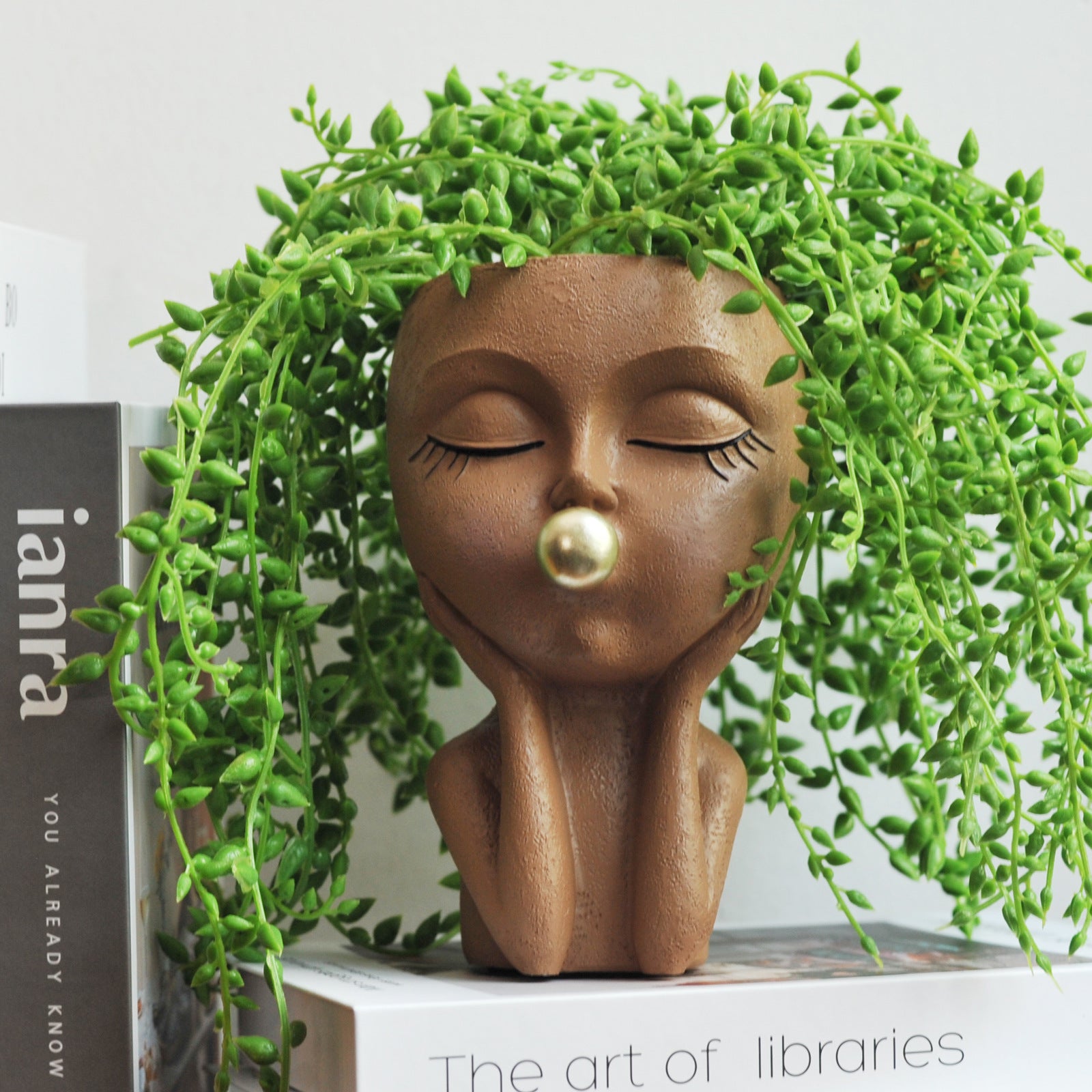 Bubble-Blowing Girl-Themed Flowerpot Sculpture