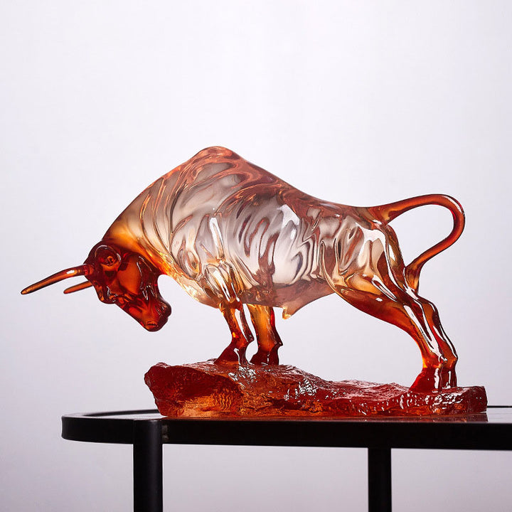 Amber Crystal Charging Bull Sculpture – Symbol of Power, Strength &amp; Prosperity