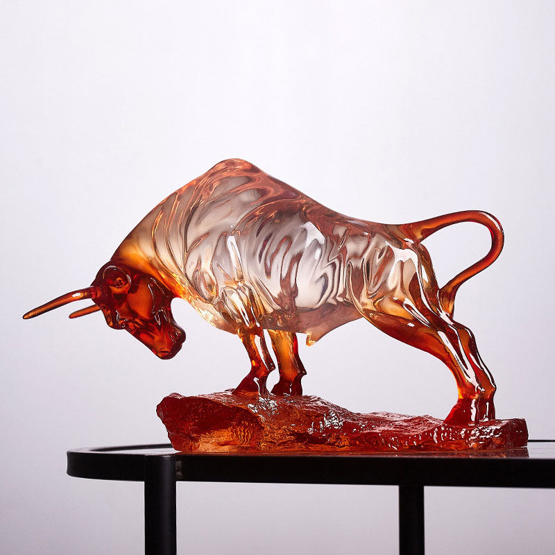 Amber Crystal Charging Bull Sculpture – Symbol of Power, Strength & Prosperity