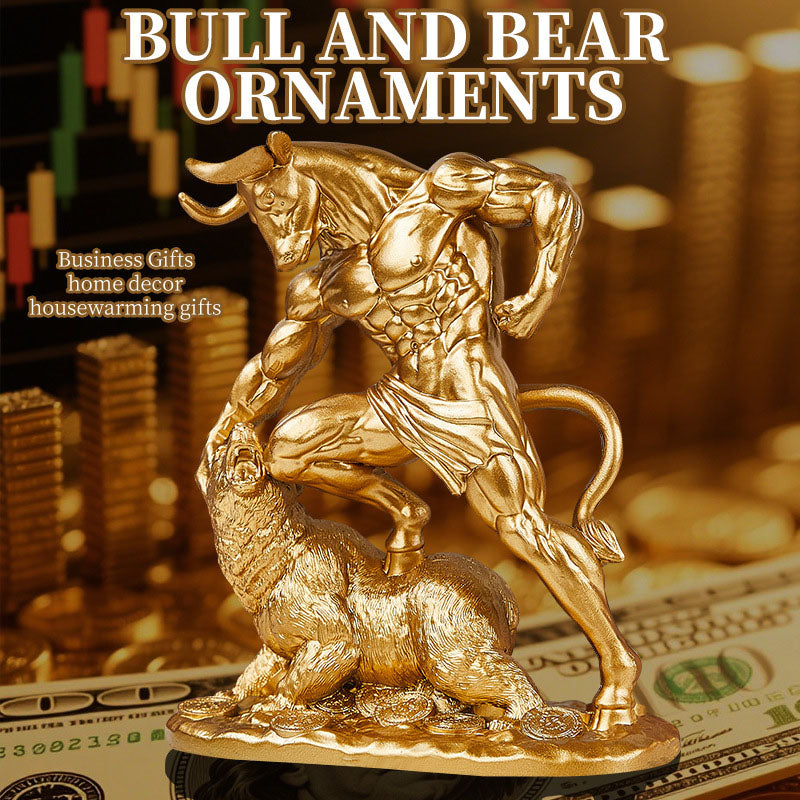 Powerful Bull vs Bear Figurine – Triumph, Resilience & Wealth Symbol