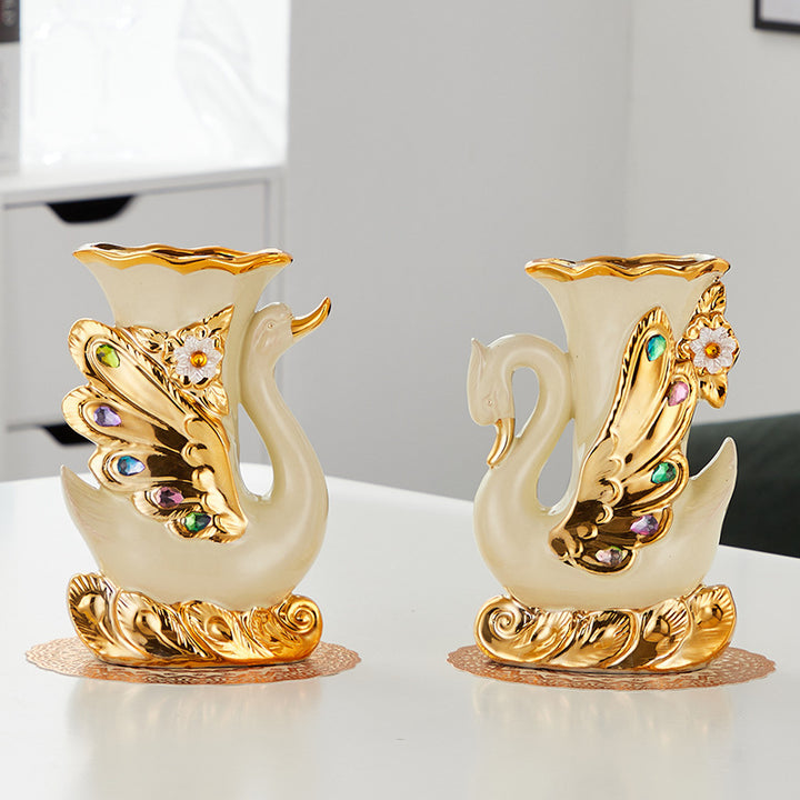 Creative Ceramic Swan-Themed Vases (Pair)