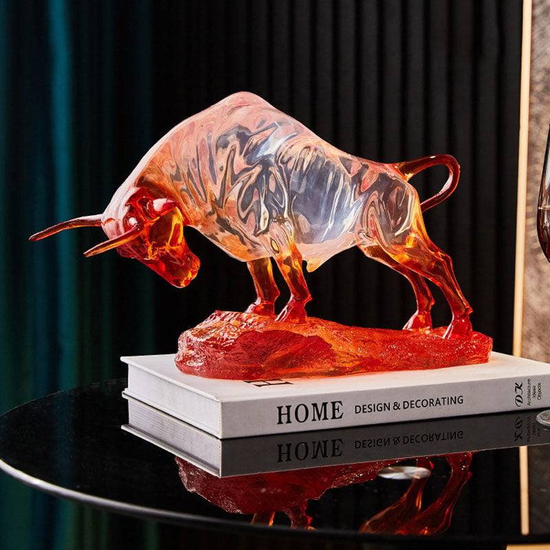 Amber Crystal Charging Bull Sculpture – Symbol of Power, Strength & Prosperity