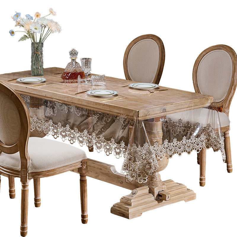 Transparent Soft PVC Lace-Embroidered Tablecloth – Waterproof and Oil-Proof
