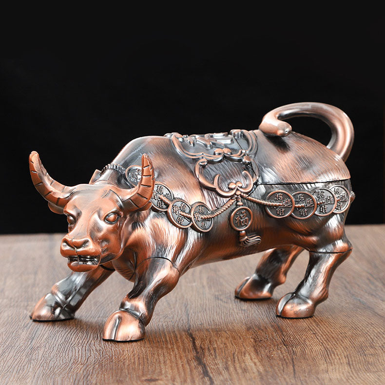 Luxury Golden Charging Bull Ashtray – Bronze Wealth Sculpture