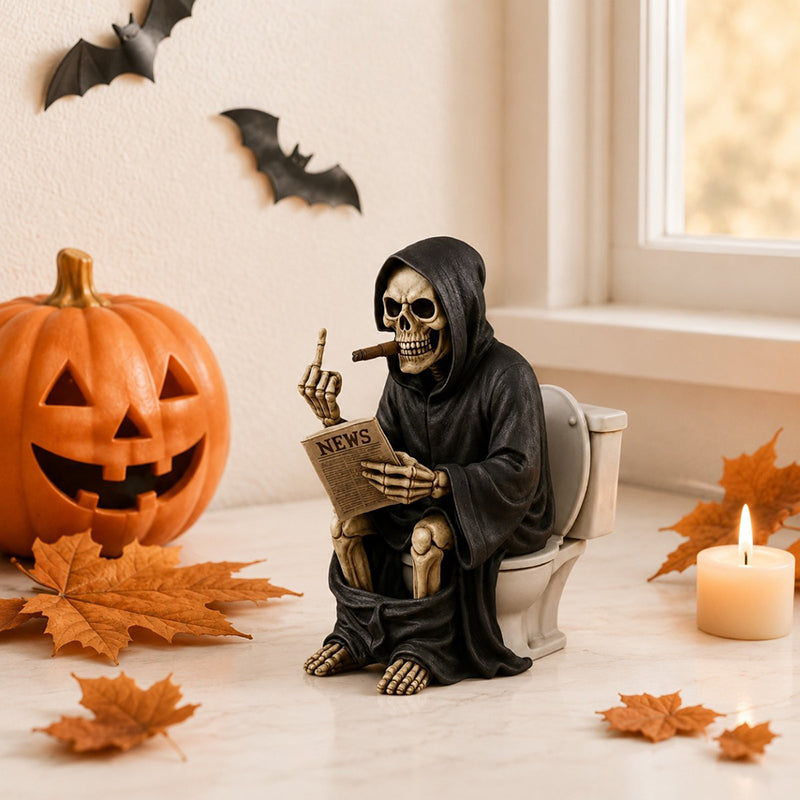 A uniquely designed resin Grim Reaper statue.