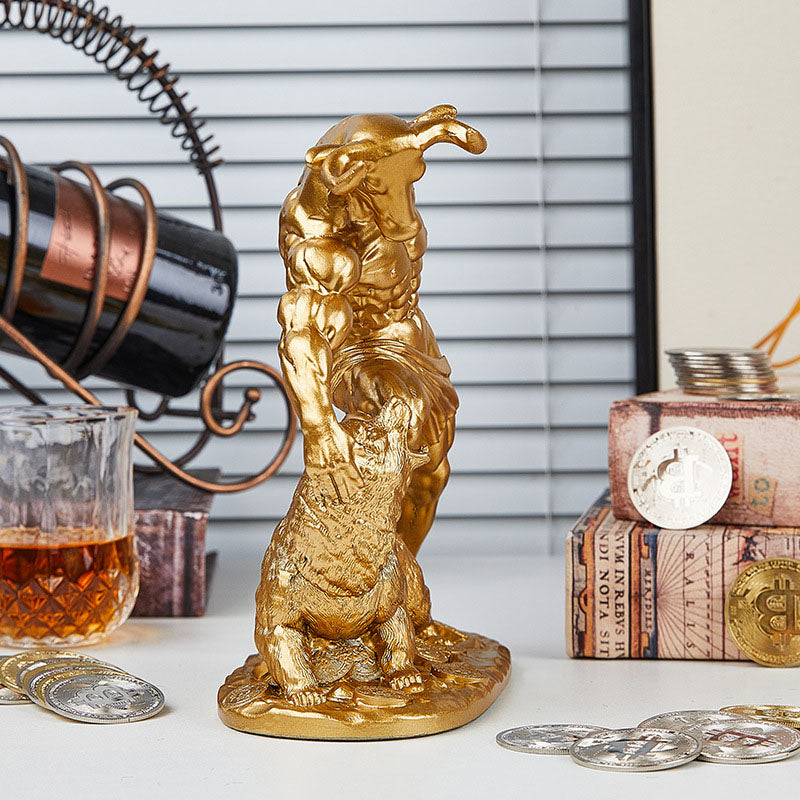 Powerful Bull vs Bear Figurine – Triumph, Resilience & Wealth Symbol