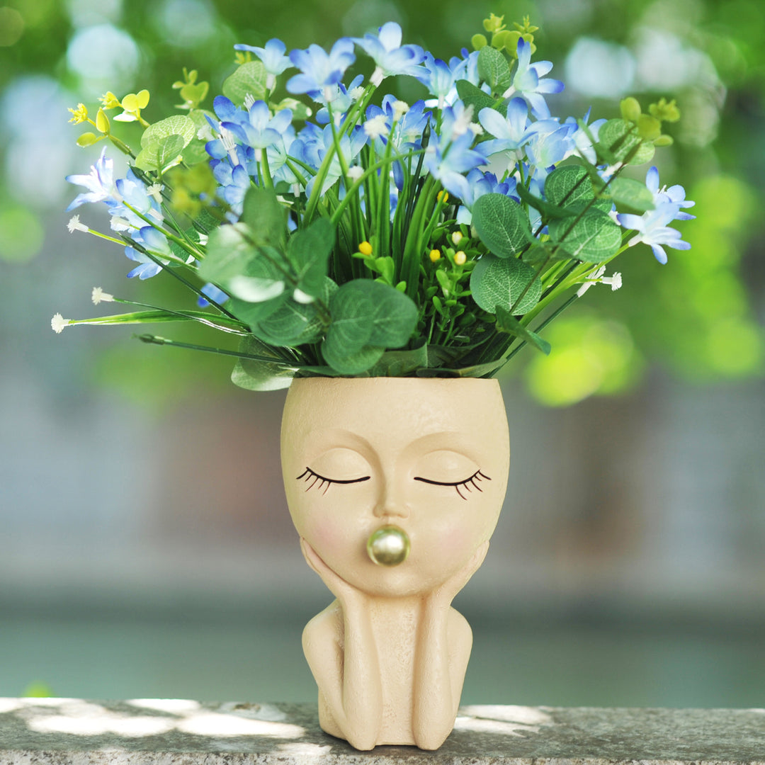 Bubble-Blowing Girl-Themed Flowerpot Sculpture
