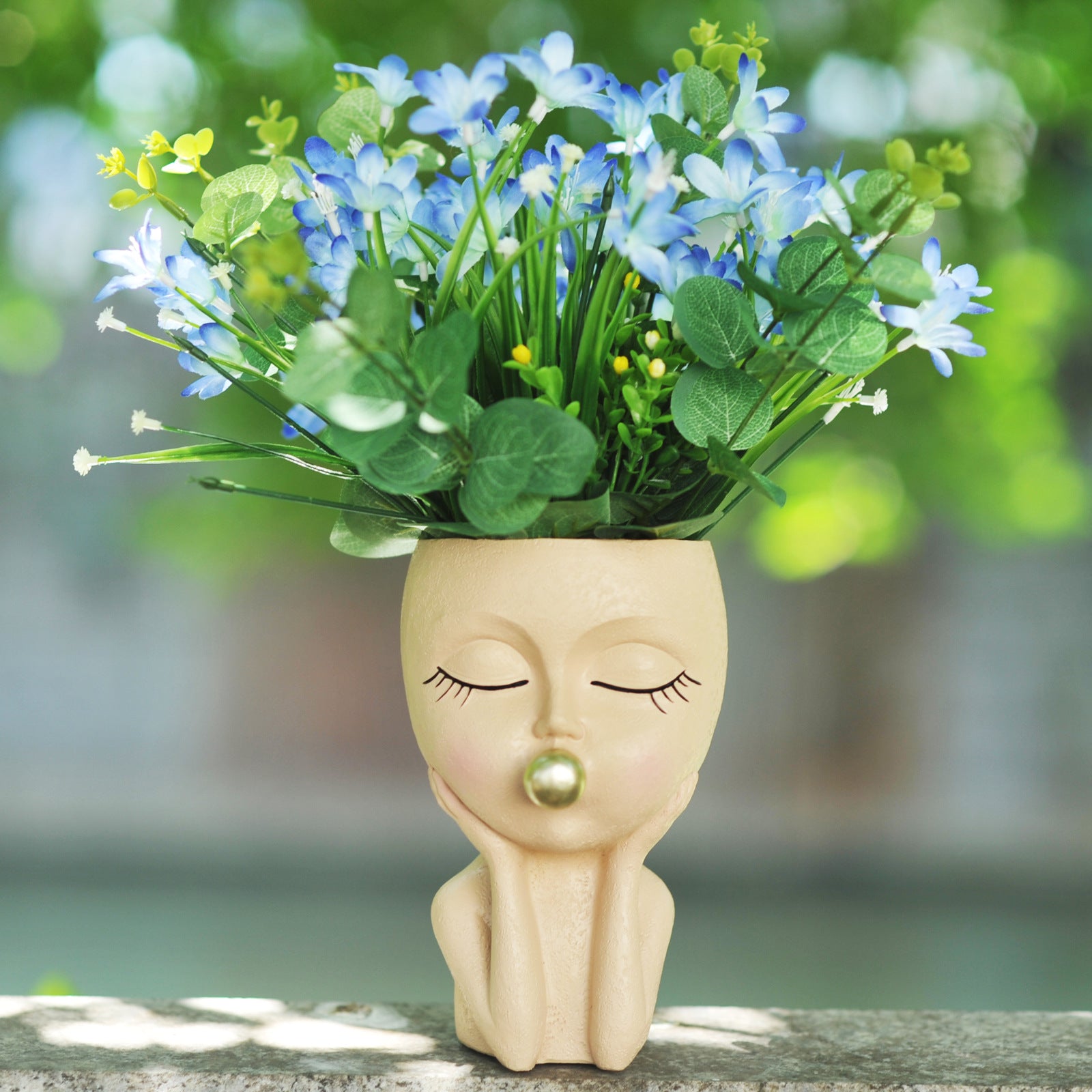 Bubble-Blowing Girl-Themed Flowerpot Sculpture