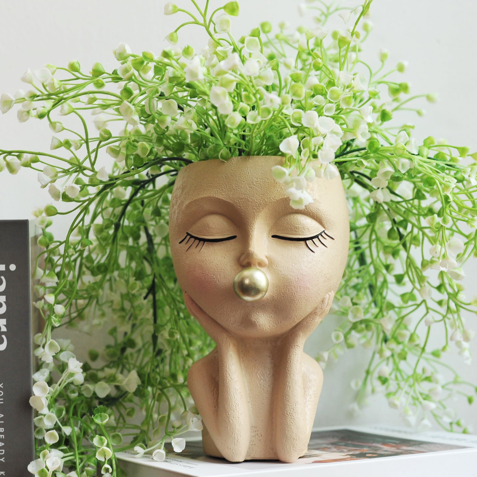 Bubble-Blowing Girl-Themed Flowerpot Sculpture