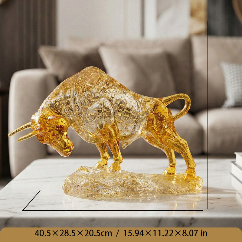 Dynamic Amber Glass Bull Sculpture – Symbol of Victory & Unstoppable Force