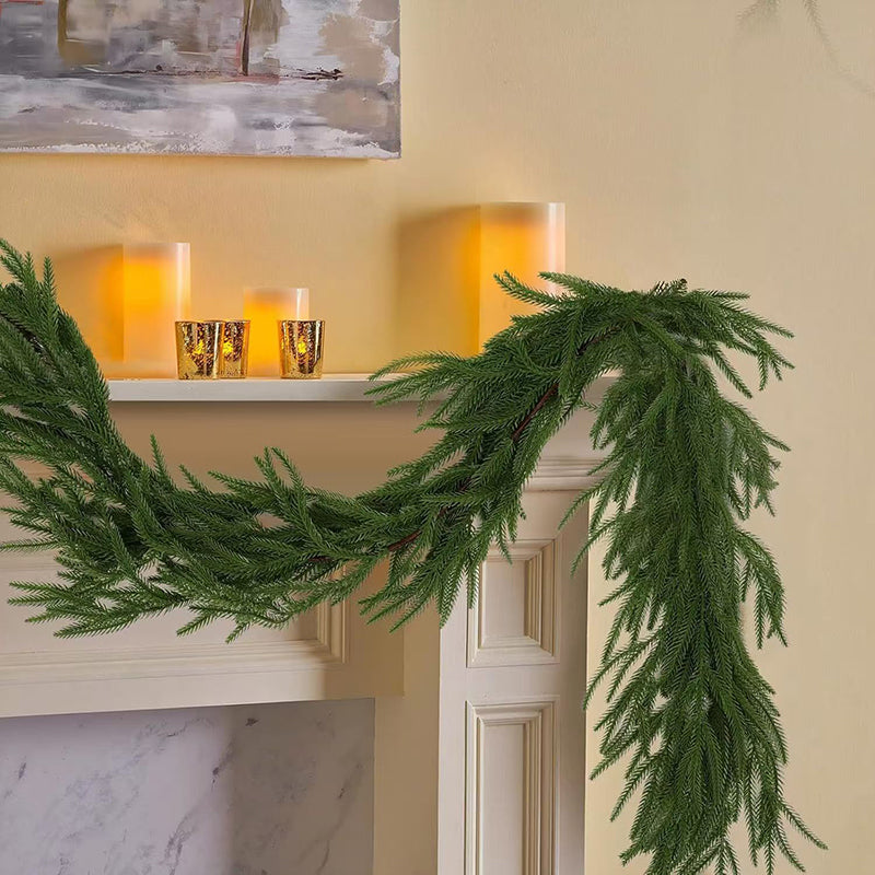 Soft-touch decorative garland featuring pine boughs and needles