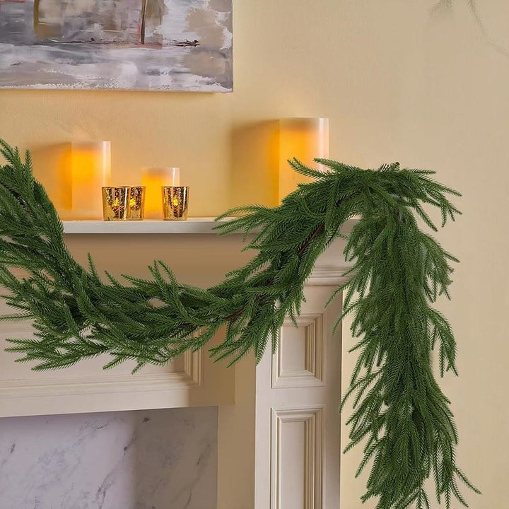 Soft-touch decorative garland featuring pine boughs and needles