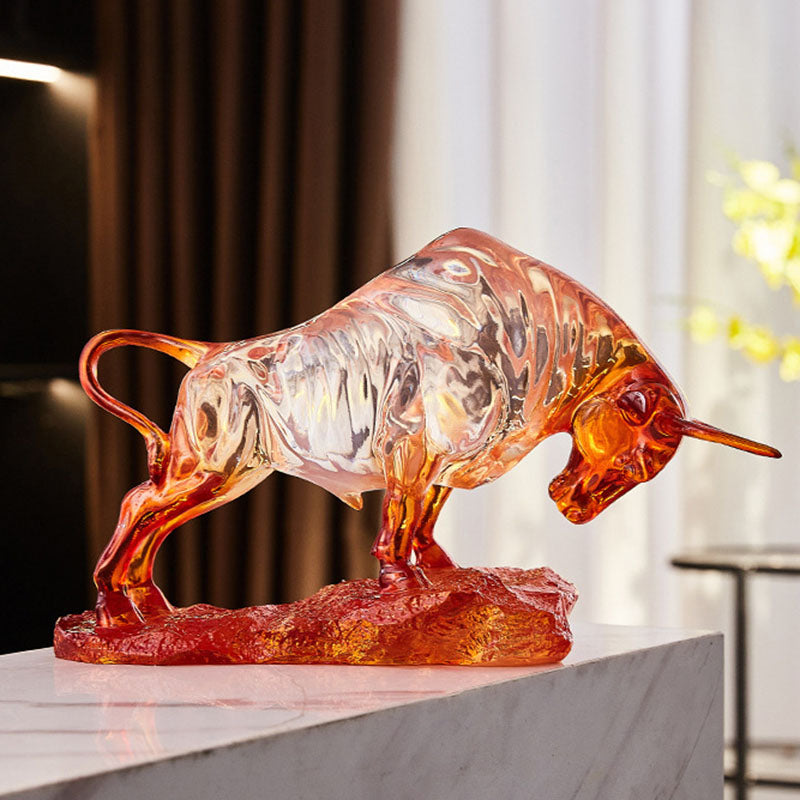Amber Crystal Charging Bull Sculpture – Symbol of Power, Strength & Prosperity