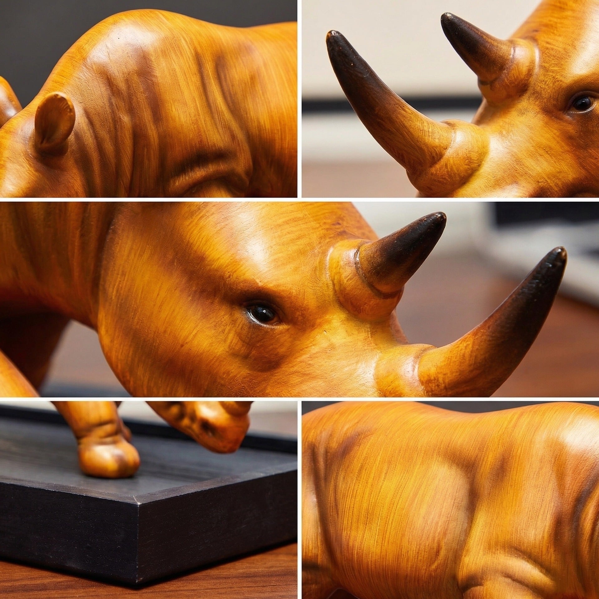 Light Luxury Faux Wood-Grain Resin Rhino Ornament