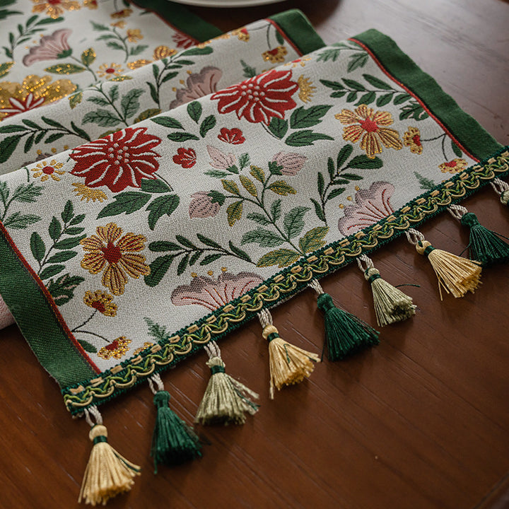 Premium American Vintage-Style Jacquard Tassel Table Runner