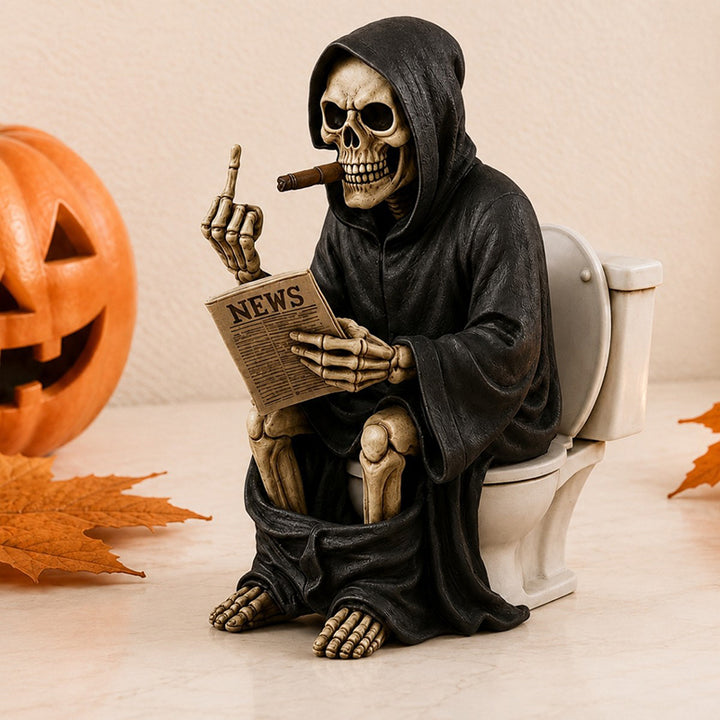 A uniquely designed resin Grim Reaper statue.