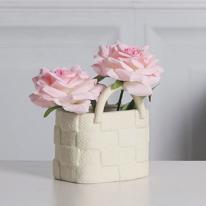 Minimalist Basket-Style Ceramic Vase for Dried Flowers (Multi-color)