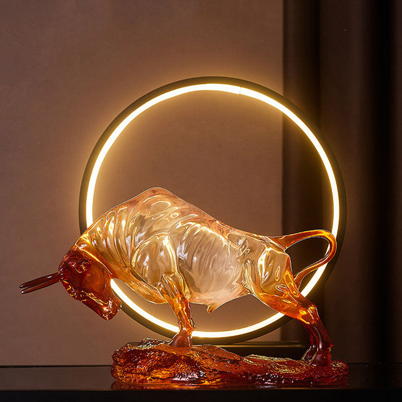 Amber Crystal Charging Bull Sculpture – Symbol of Power, Strength & Prosperity