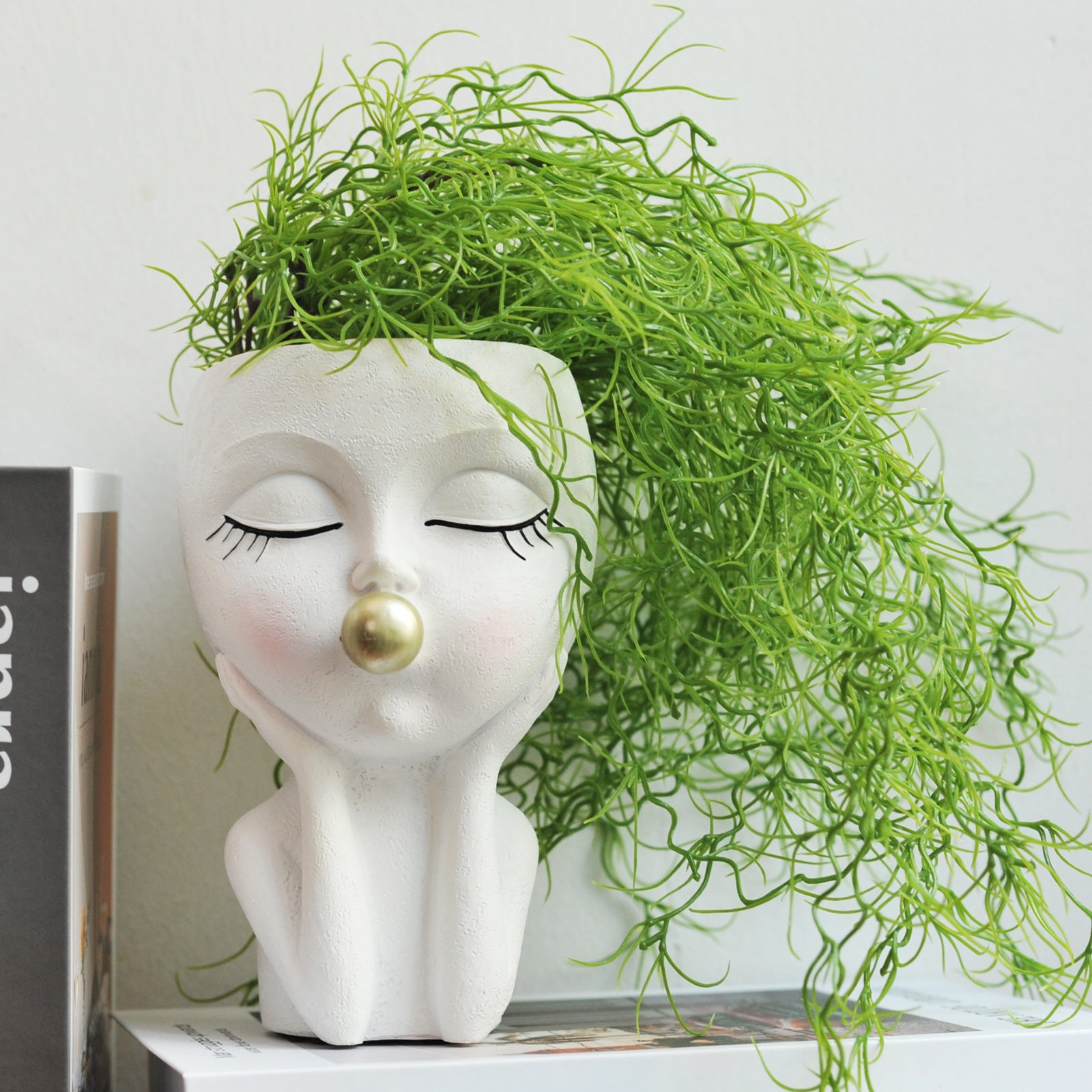 Bubble-Blowing Girl-Themed Flowerpot Sculpture