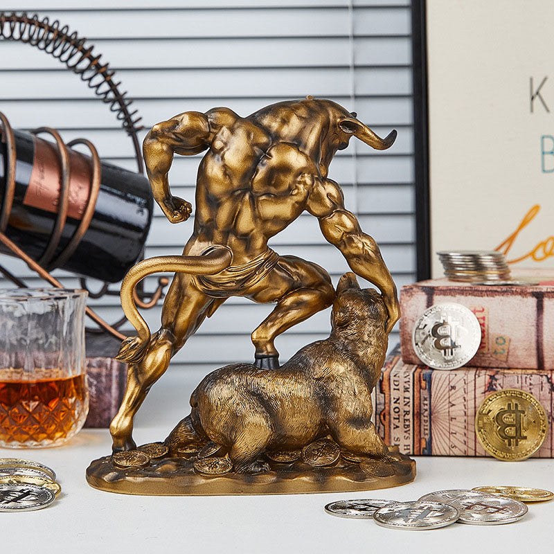 Powerful Bull vs Bear Figurine – Triumph, Resilience & Wealth Symbol