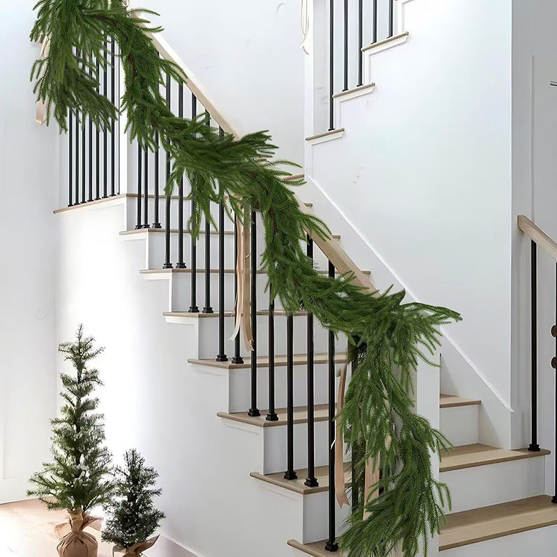 Soft-touch decorative garland featuring pine boughs and needles