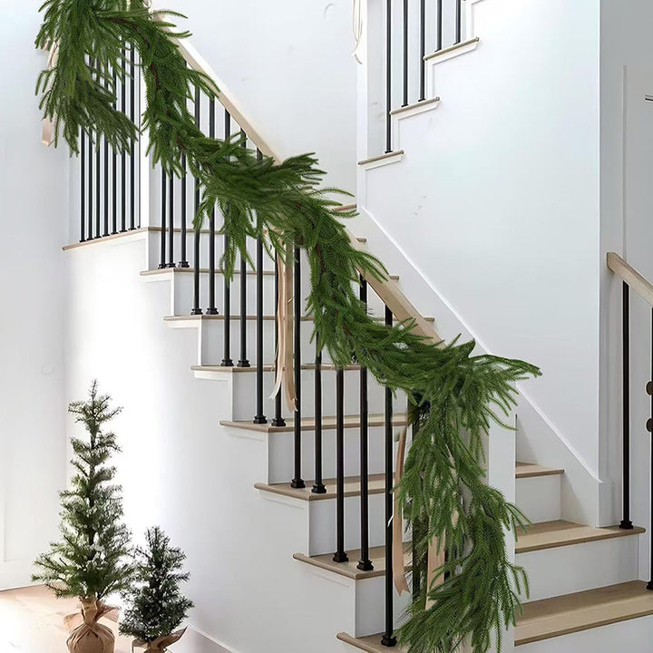 Soft-touch decorative garland featuring pine boughs and needles