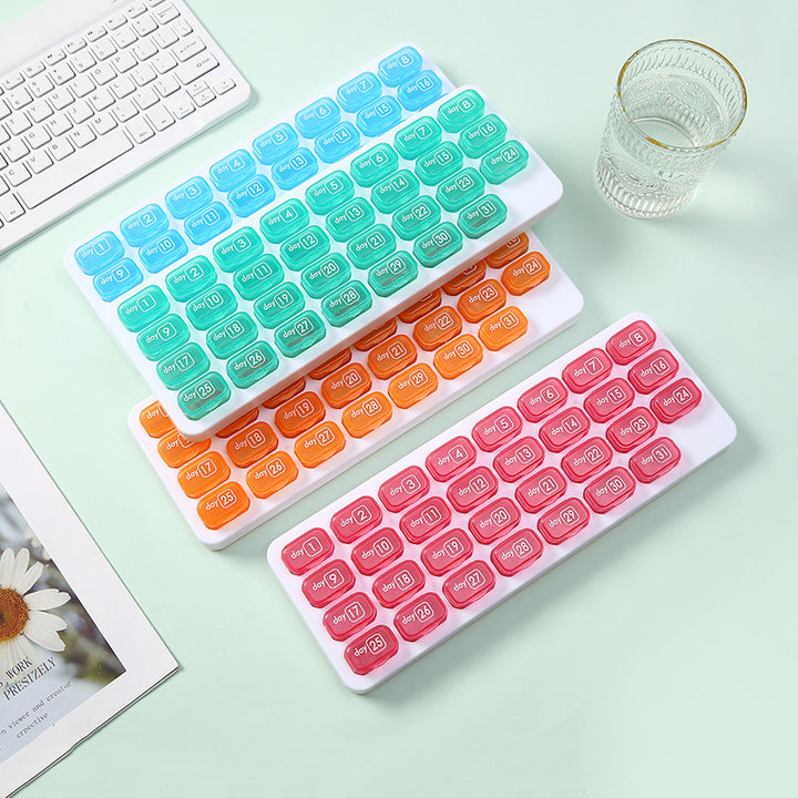 Waterproof, portable, 31-compartment detachable pill organizer