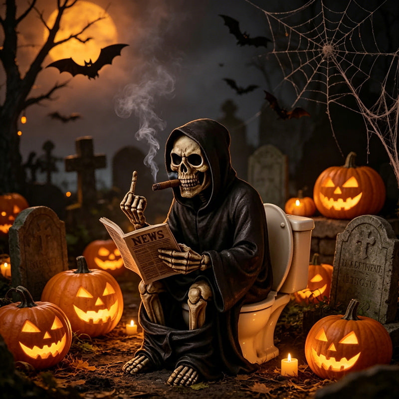 A uniquely designed resin Grim Reaper statue.