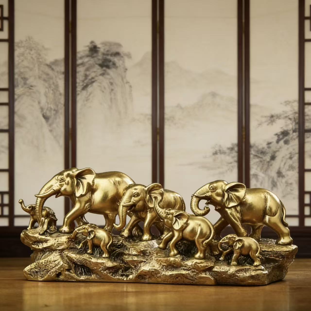 Majestic Elephant Family Sculpture – Symbol of Strength, Prosperity & Good Fortune