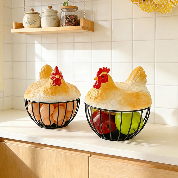 Creative Hen-Shaped Wire Basket for Eggs and Fruit