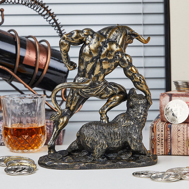 Powerful Bull vs Bear Figurine – Triumph, Resilience & Wealth Symbol