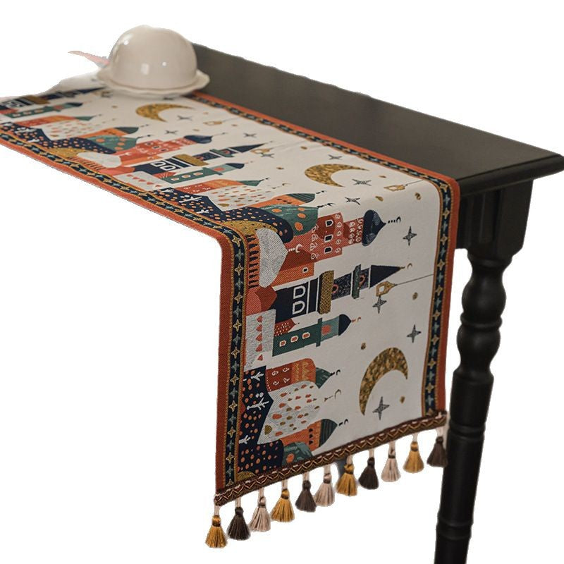 Premium American Vintage-Style Jacquard Tassel Table Runner