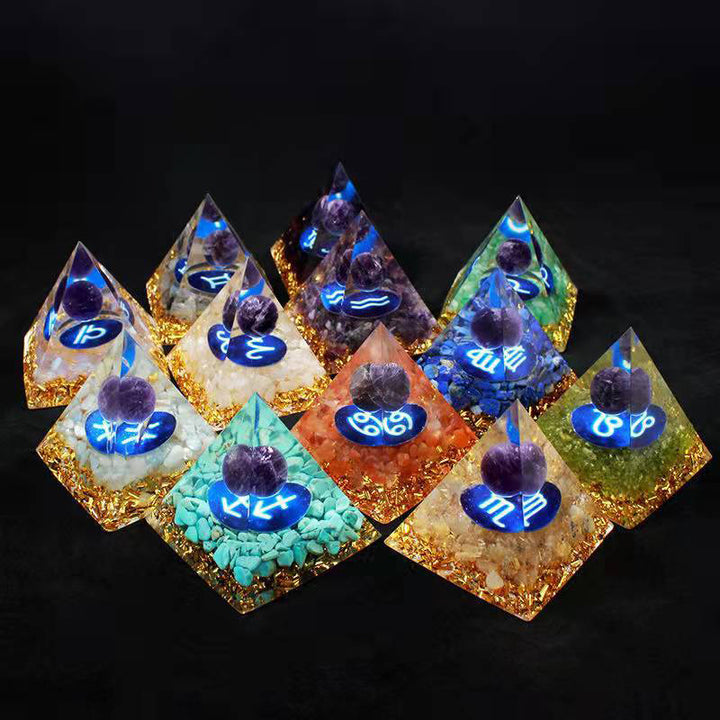 12 Zodiac Sign Resin Crystal Pyramid – Gift for Kids