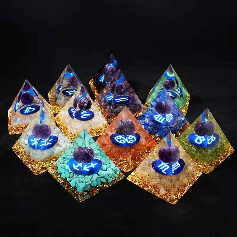 12 Zodiac Sign Resin Crystal Pyramid – Gift for Kids
