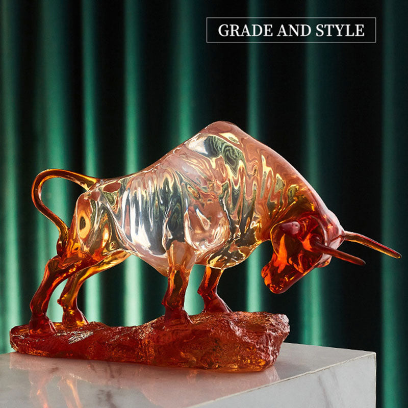 Amber Crystal Charging Bull Sculpture – Symbol of Power, Strength & Prosperity