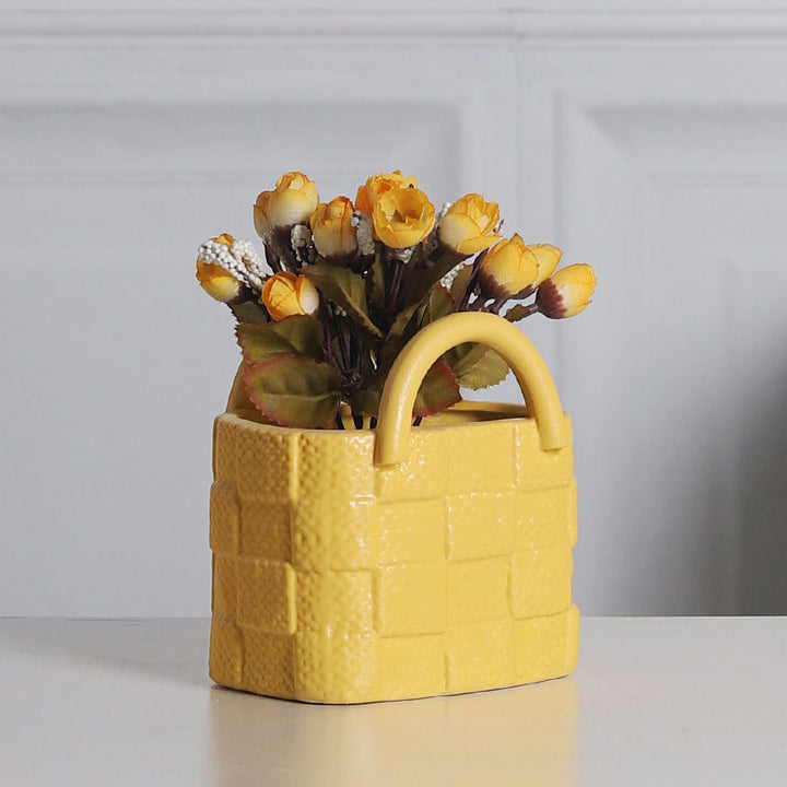 Minimalist Basket-Style Ceramic Vase for Dried Flowers (Multi-color)