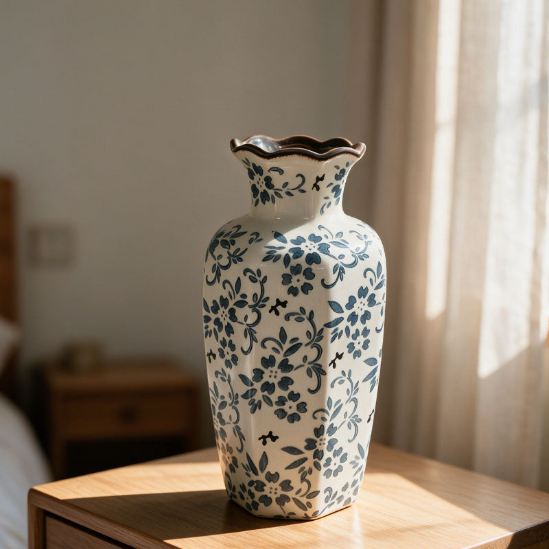 Exquisite Blue and White Porcelain Vase Ornament with Ice-Crackle Glaze