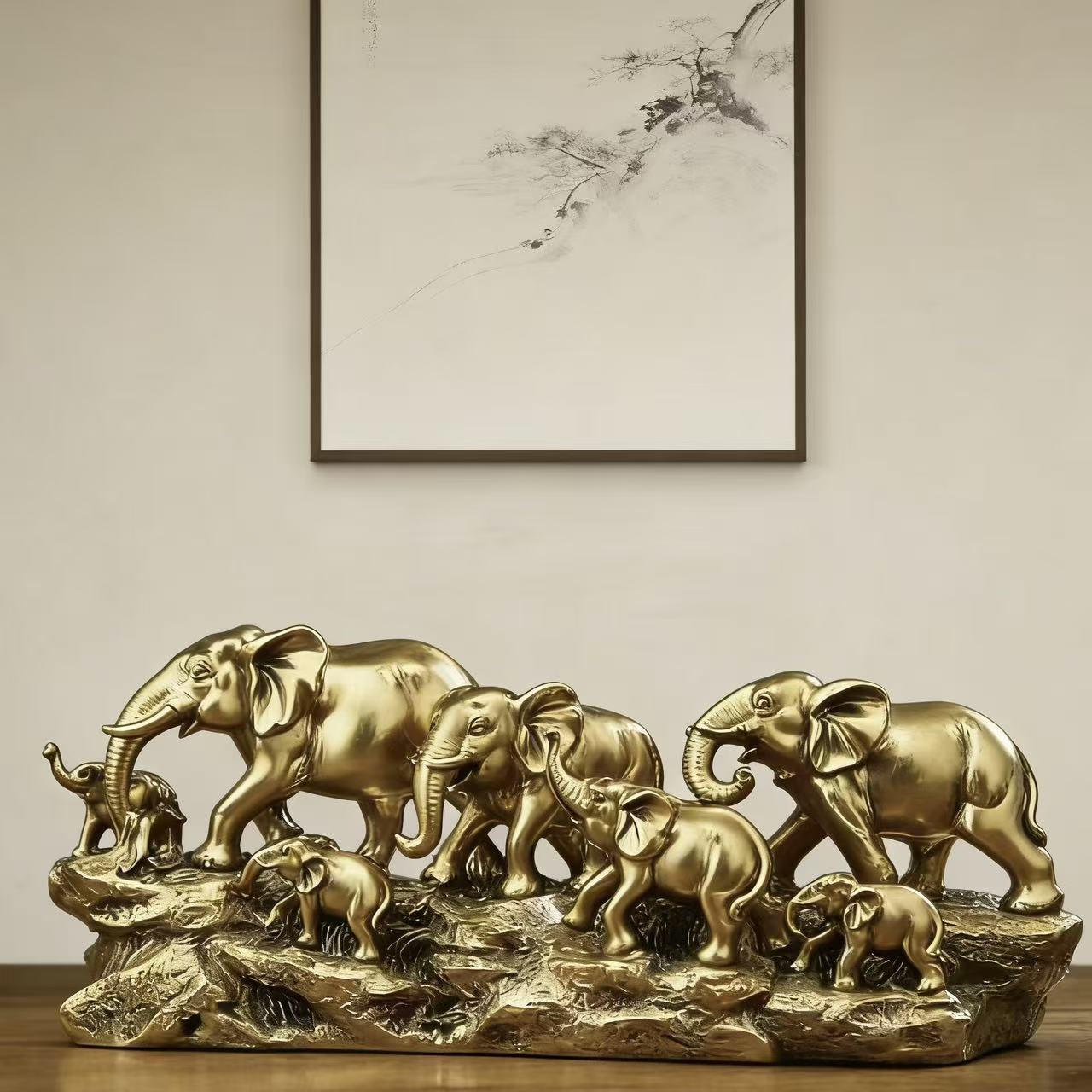 Majestic Elephant Family Sculpture – Symbol of Strength, Prosperity & Good Fortune