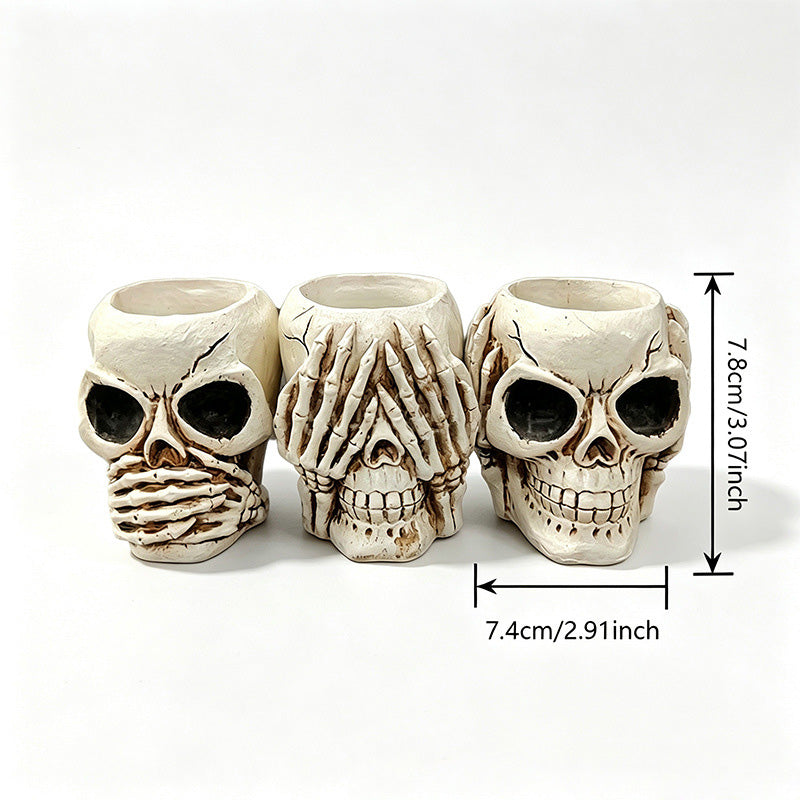 Resin Skull Planter Ornament Set