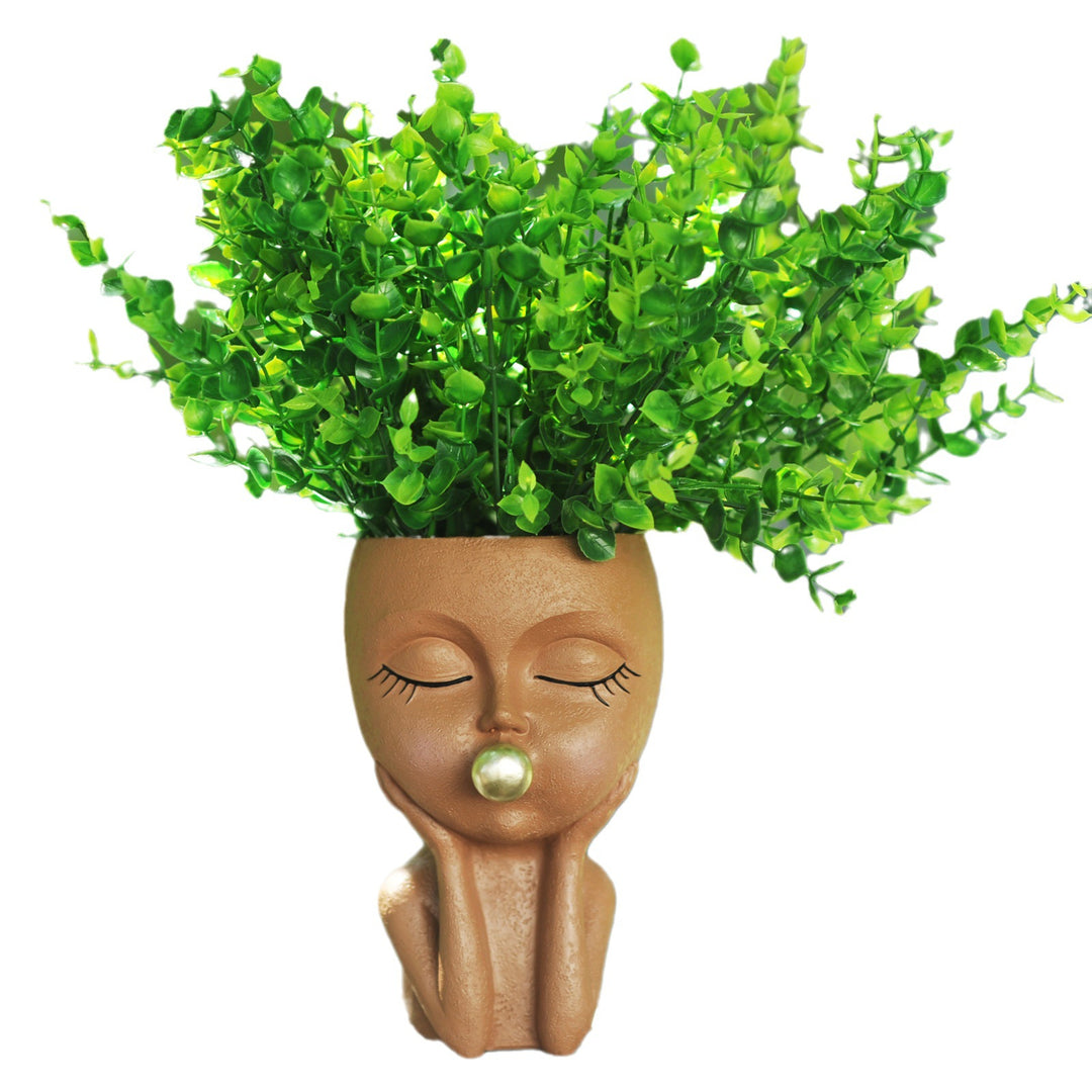 Bubble-Blowing Girl-Themed Flowerpot Sculpture